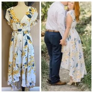 NWOT Lulus French Countryside White and Yellow Floral Print High-Low Dress